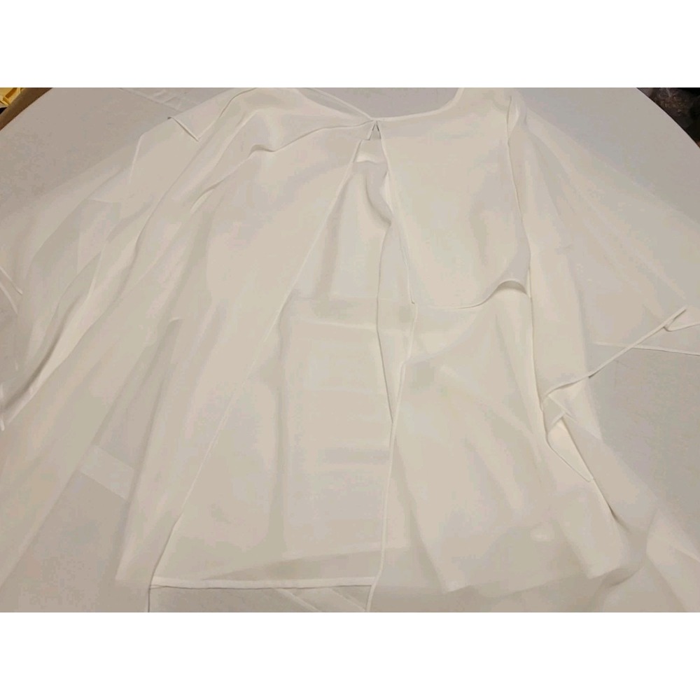 Chico's Black Label Size 1 Medium White Sheer Flowy Cape Sleeve Blouse Dressy - Picture 6 of 7